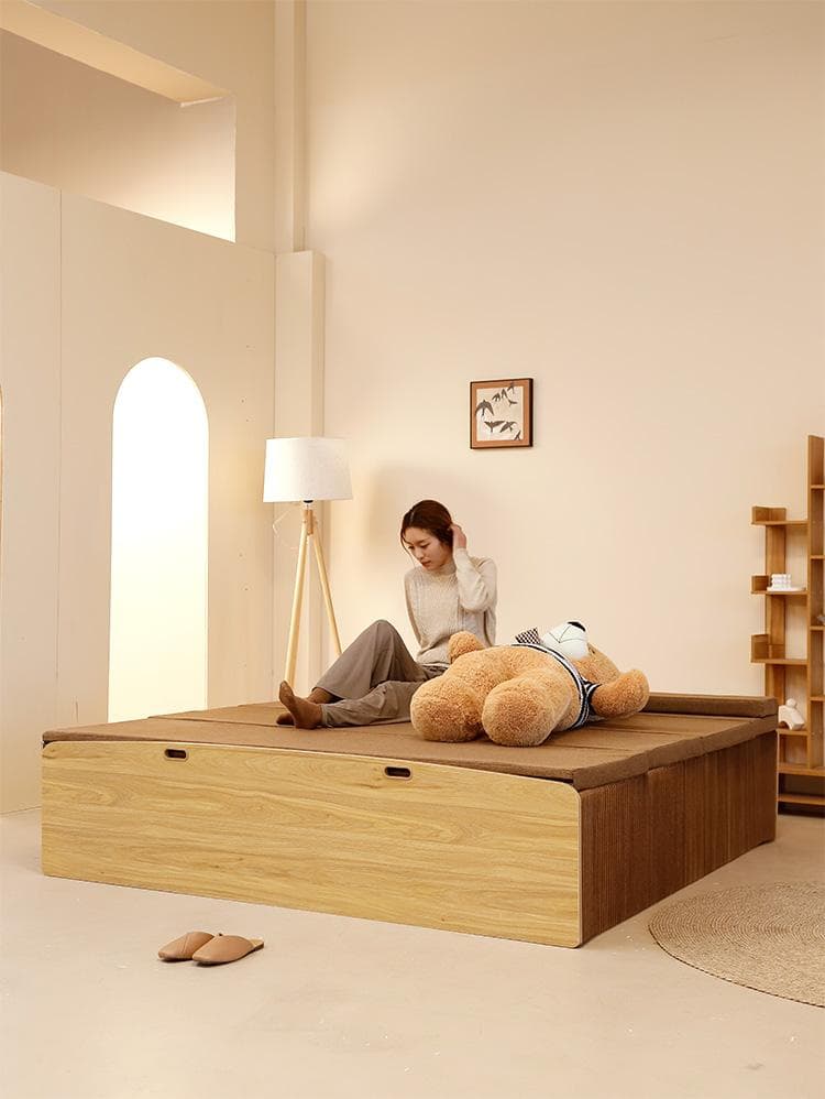 ペーパー折りたたみベッド幅120㎝高さ33㎝組立不要マットレス付き 一人暮らし