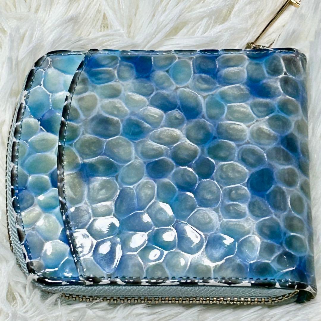 【極美品】ハースケジュール 二つ折り財布 チェレット ラウンドファスナー ブルー