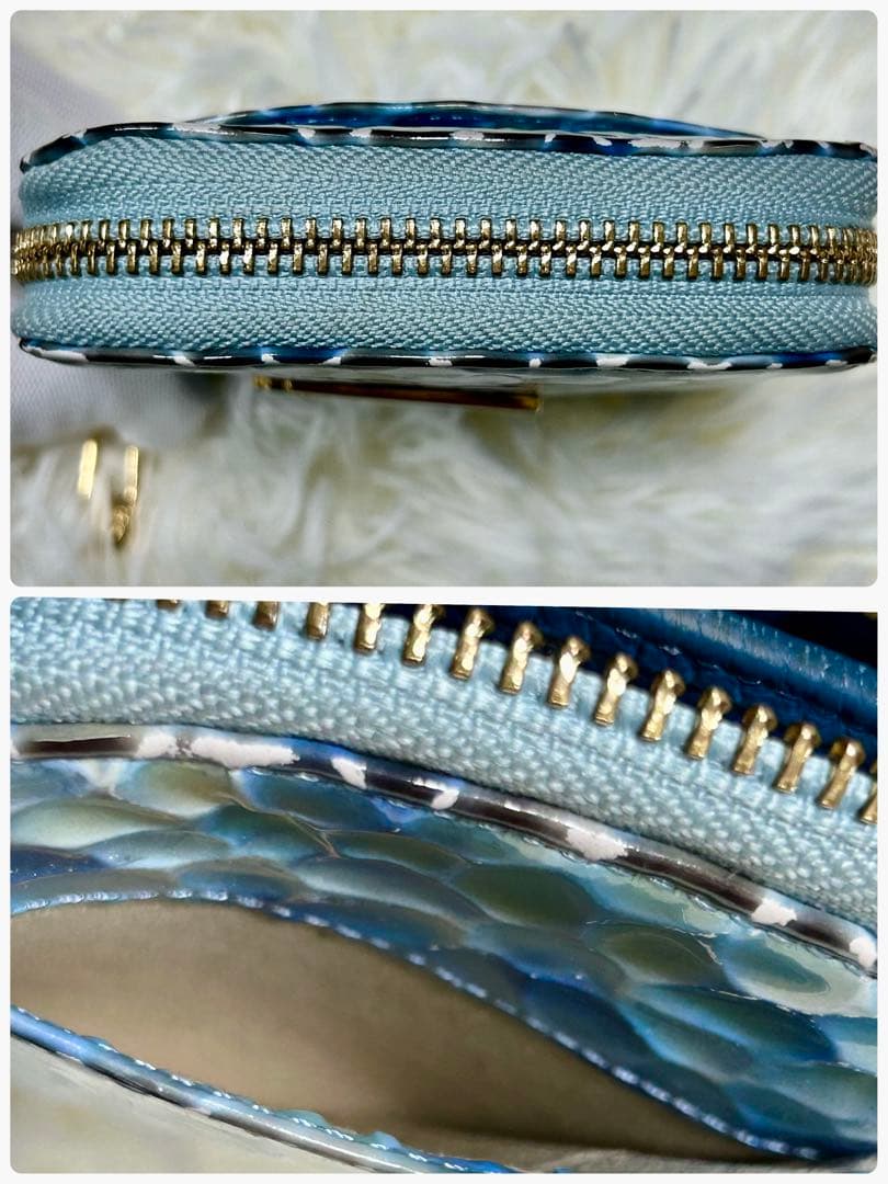 【極美品】ハースケジュール 二つ折り財布 チェレット ラウンドファスナー ブルー