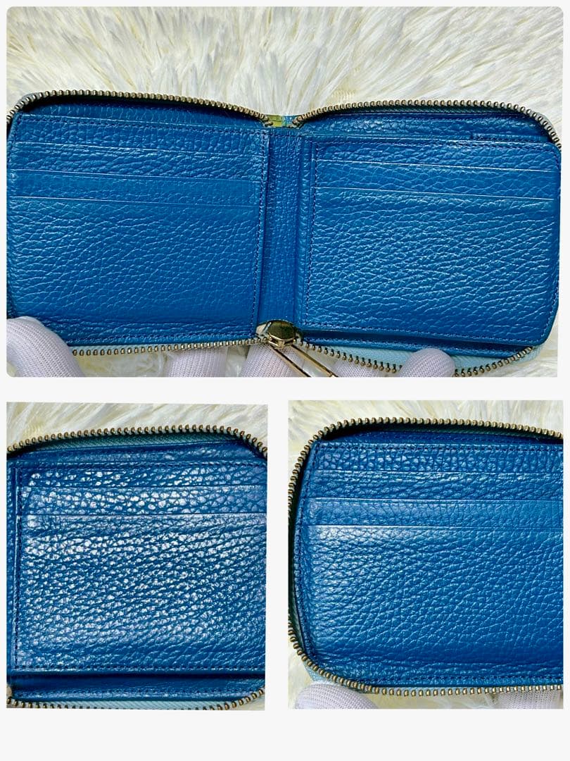 【極美品】ハースケジュール 二つ折り財布 チェレット ラウンドファスナー ブルー