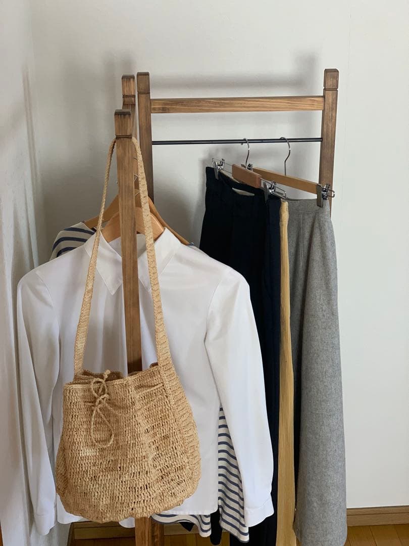 【無垢ひのき材】木とアイアンのスリムハンガーラック