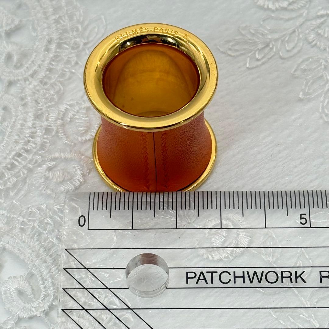エルメス HERMES スカーフリング 筒型 レザー巻 オレンジ ゴールド 箱付