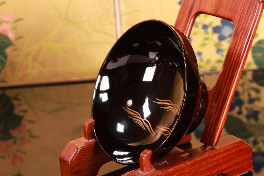 コーヒーじいさん専用　BJ021 時代輪島塗　波に雲上富士図金蒔絵　吸物椀　五客