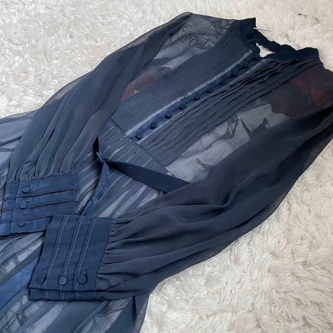 Ameri VINTAGE ELLA VEIL DRESSネイビーM 花柄ロング