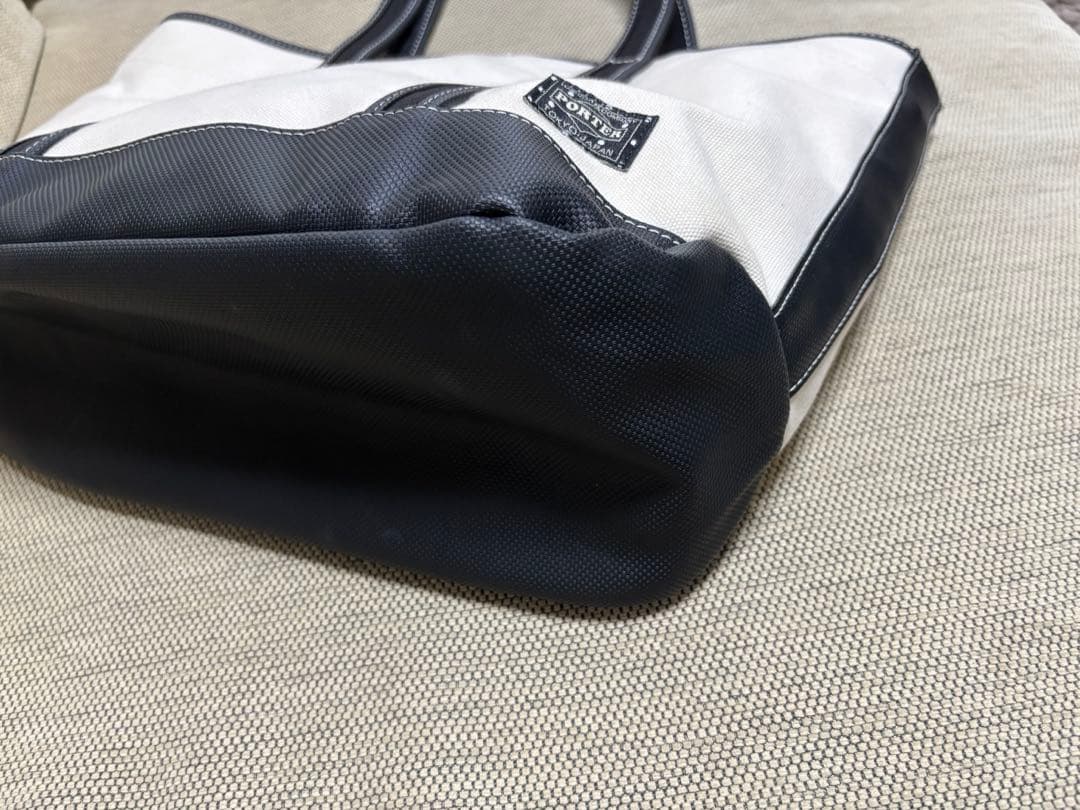 ポーター　キャンバス トートバッグ ホワイト/ブラック