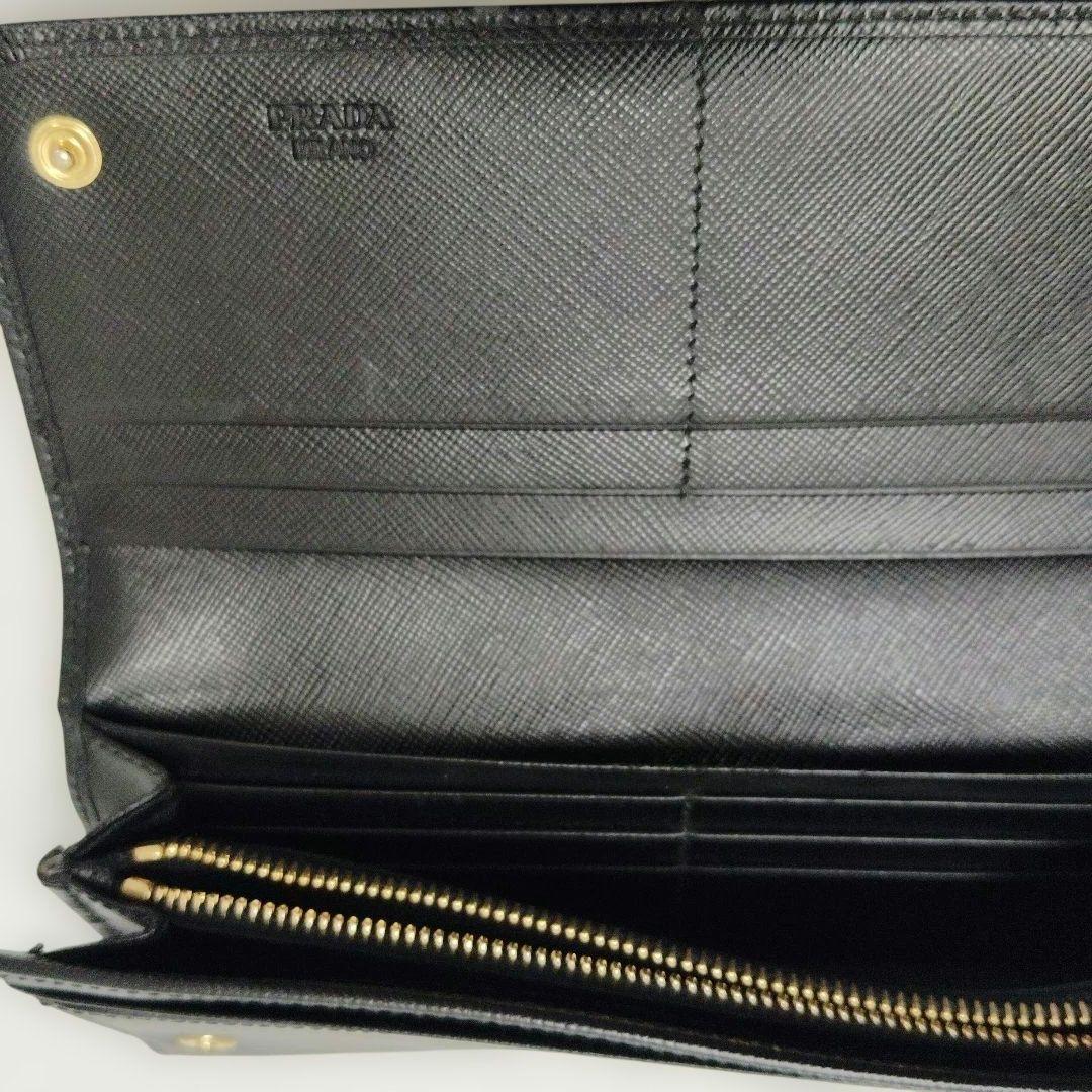 【T】美品　PRADA　プラダ　サファイアーノ　ブラック　長財布
