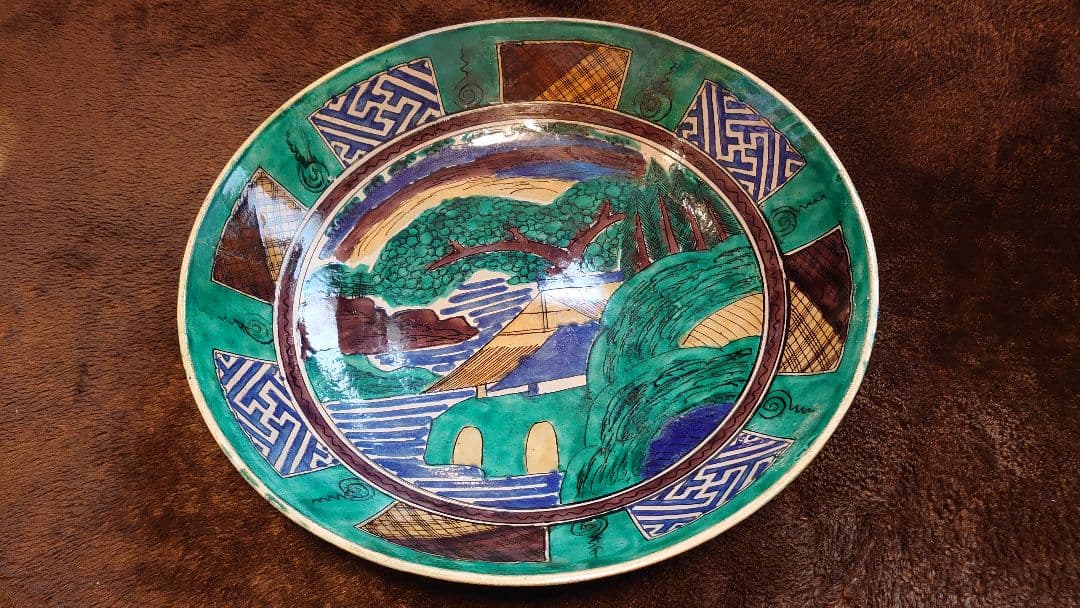 古九谷　九谷焼　青九谷　吉田屋　松山　正院　大皿　蔵出し　１客