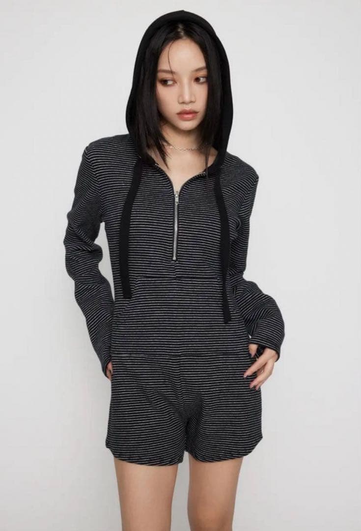 BORDER HOODIE ロンパース laguagem Mサイズ　ブラック