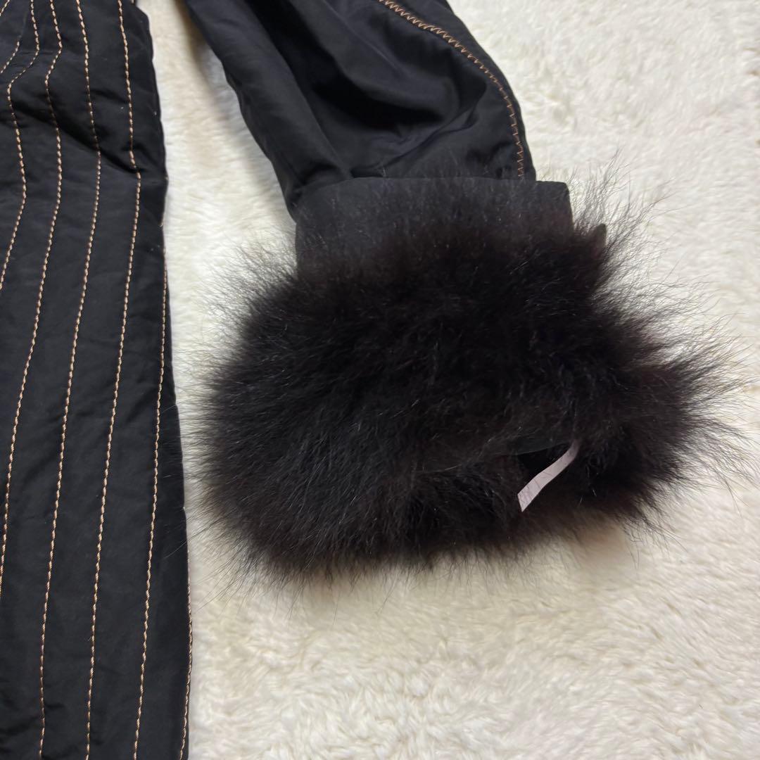 シルク100%✨フォックスリアルファーキルティングロングコート女優襟黒3way