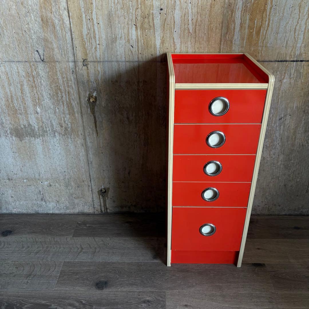昭和レトロ レトロポップ 5段チェスト オレンジ　レトロタンス　ヴィンテージ