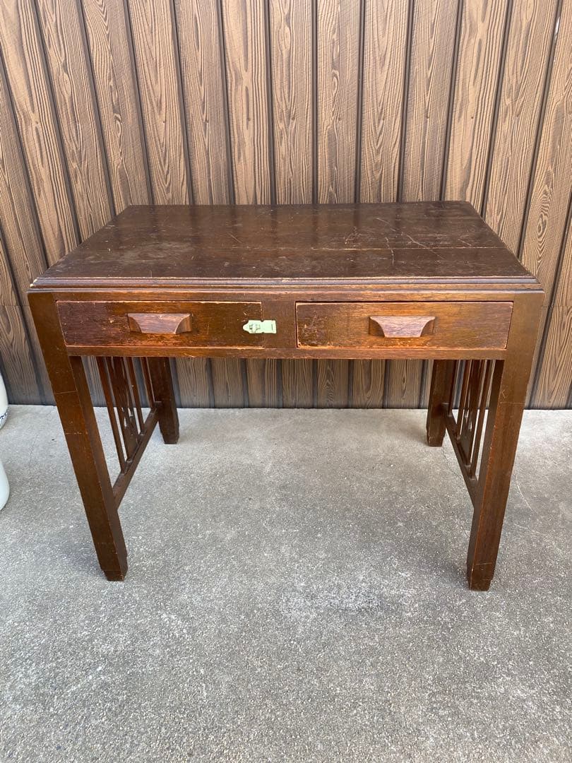 木製デスク　アンティーク　レトロ　古家具　引き出し　テーブル　古道具　平机