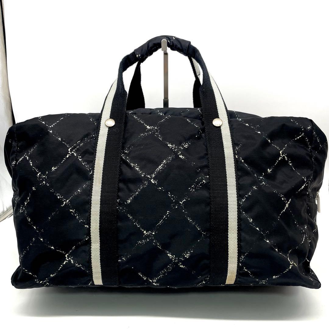 シャネル 旧トラベルライン ボストンバッグ トラベル 大容量 ナイロン ブラック