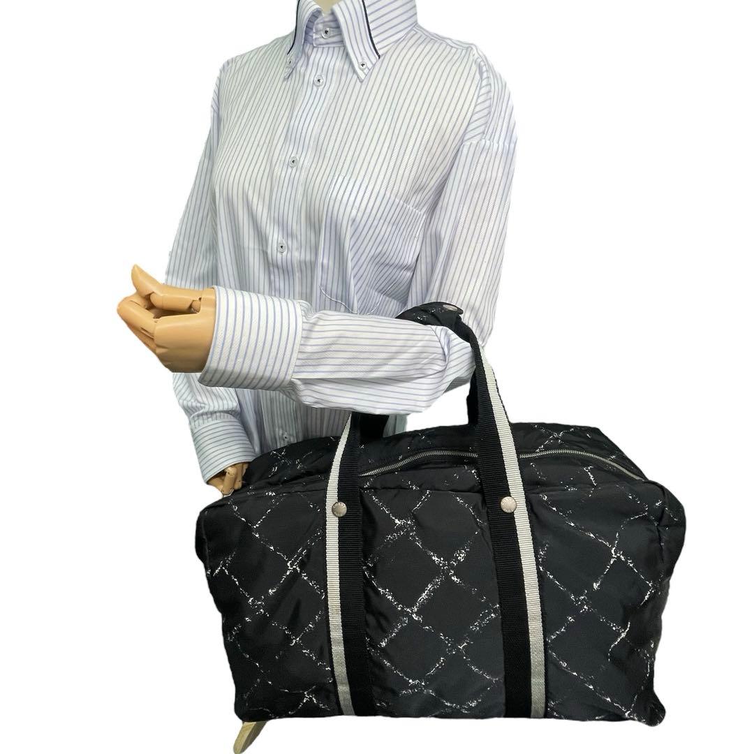 シャネル 旧トラベルライン ボストンバッグ トラベル 大容量 ナイロン ブラック