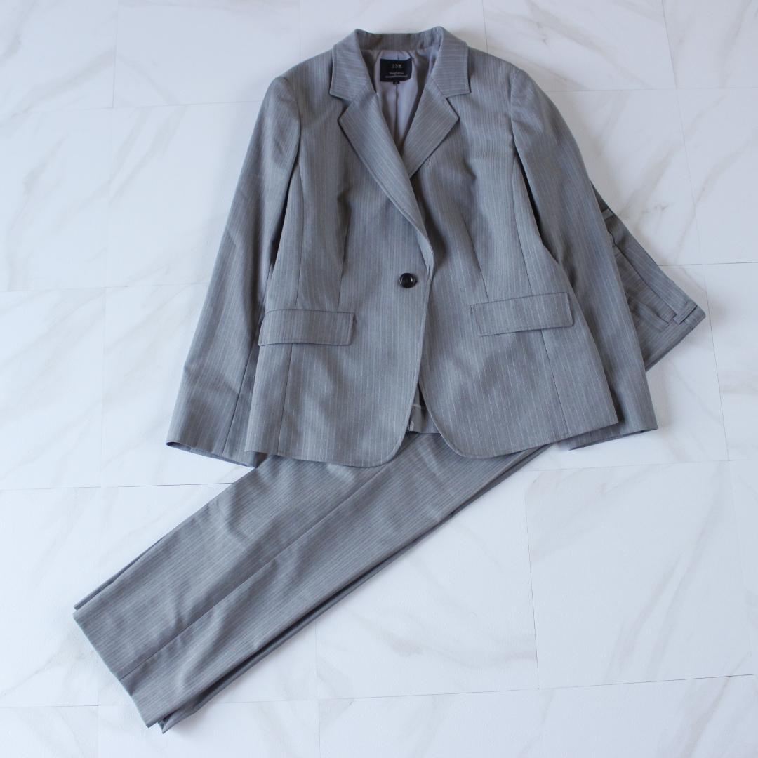 【大きいサイズ】23区 パンツスーツ グレー 48 1B ストライプ