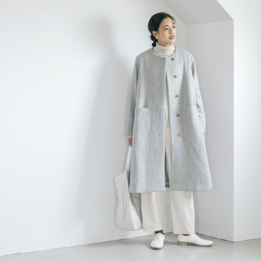 北欧、暮らしの道具店 柔らかシルエットのノーカラーコート 完売品