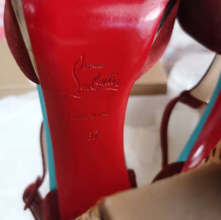 クリスチャンルブタン パンプス ハイヒール 37 チャンキーヒール ヒョウ柄