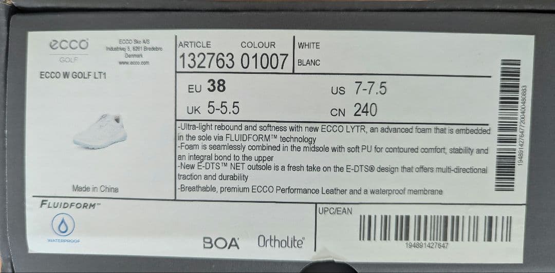【値下げ】ecco ゴルフシューズ ホワイト24cm