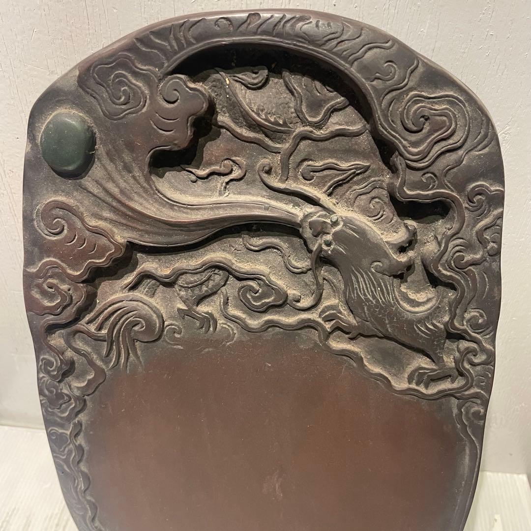 書道具 中国美術 古硯　龍彫刻大型硯 工芸 骨董品 インテリア コレクション