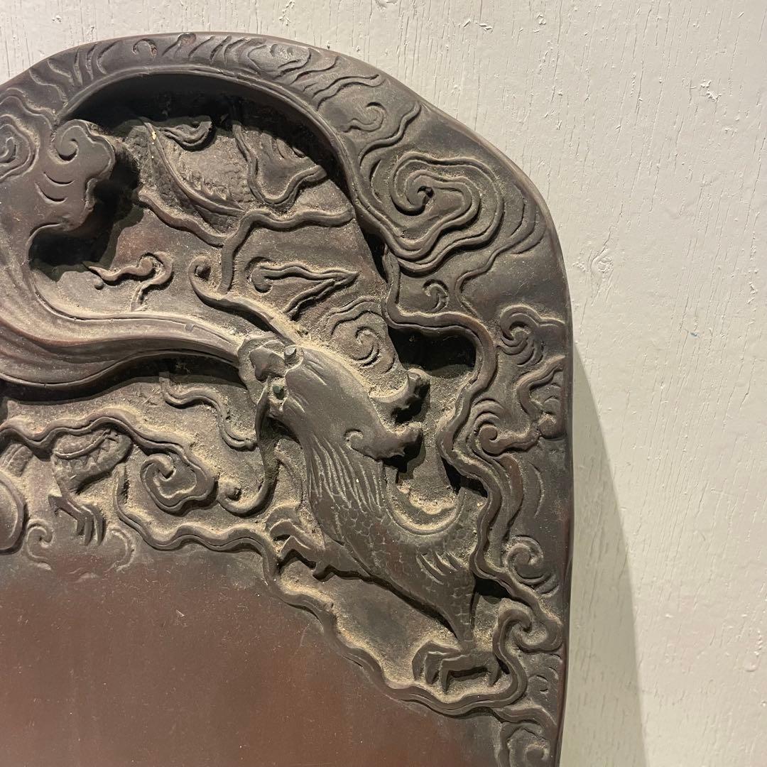 書道具 中国美術 古硯　龍彫刻大型硯 工芸 骨董品 インテリア コレクション