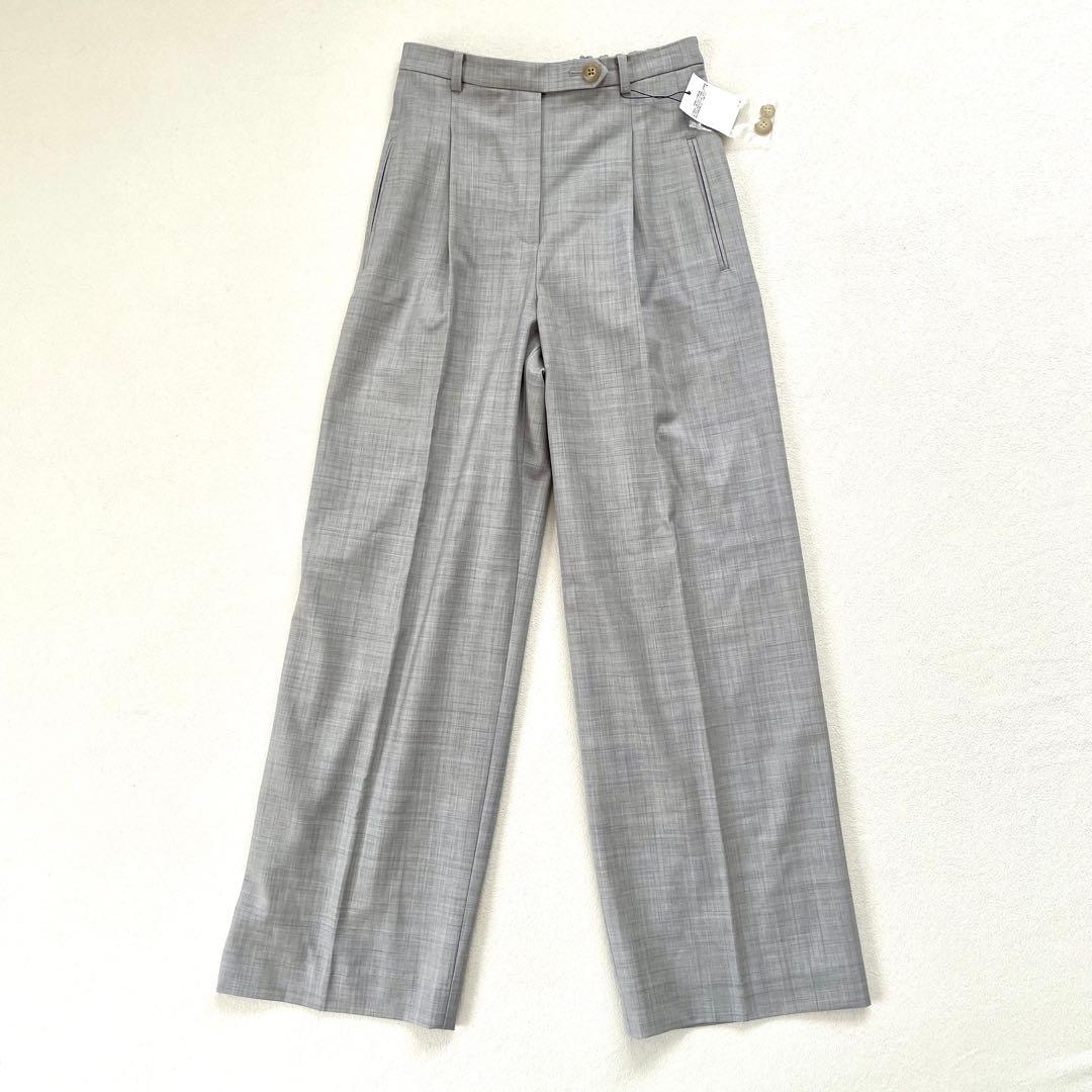 美品✨プラステ ノーカラー ワイドパンツ スーツ セットアップ ネイビー グレー