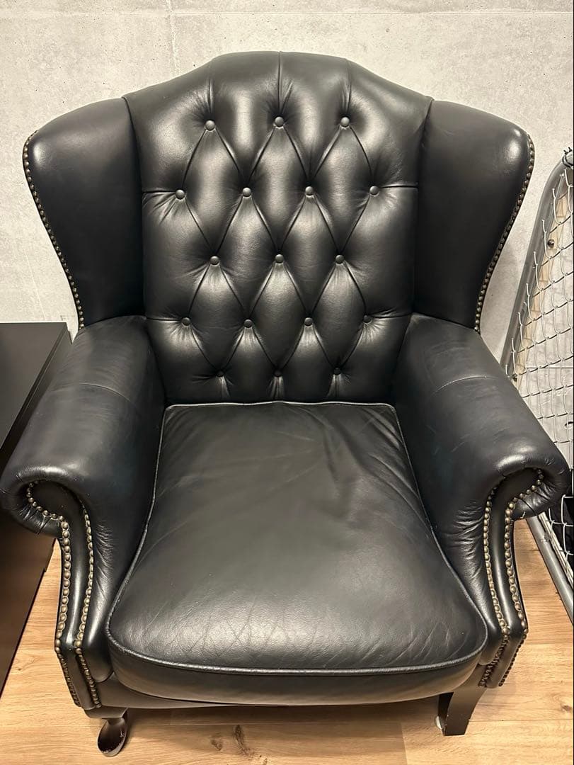 【説明欄必読】 チェスターフィールドソファ ヴィンテージ 黒 1人掛けソファ