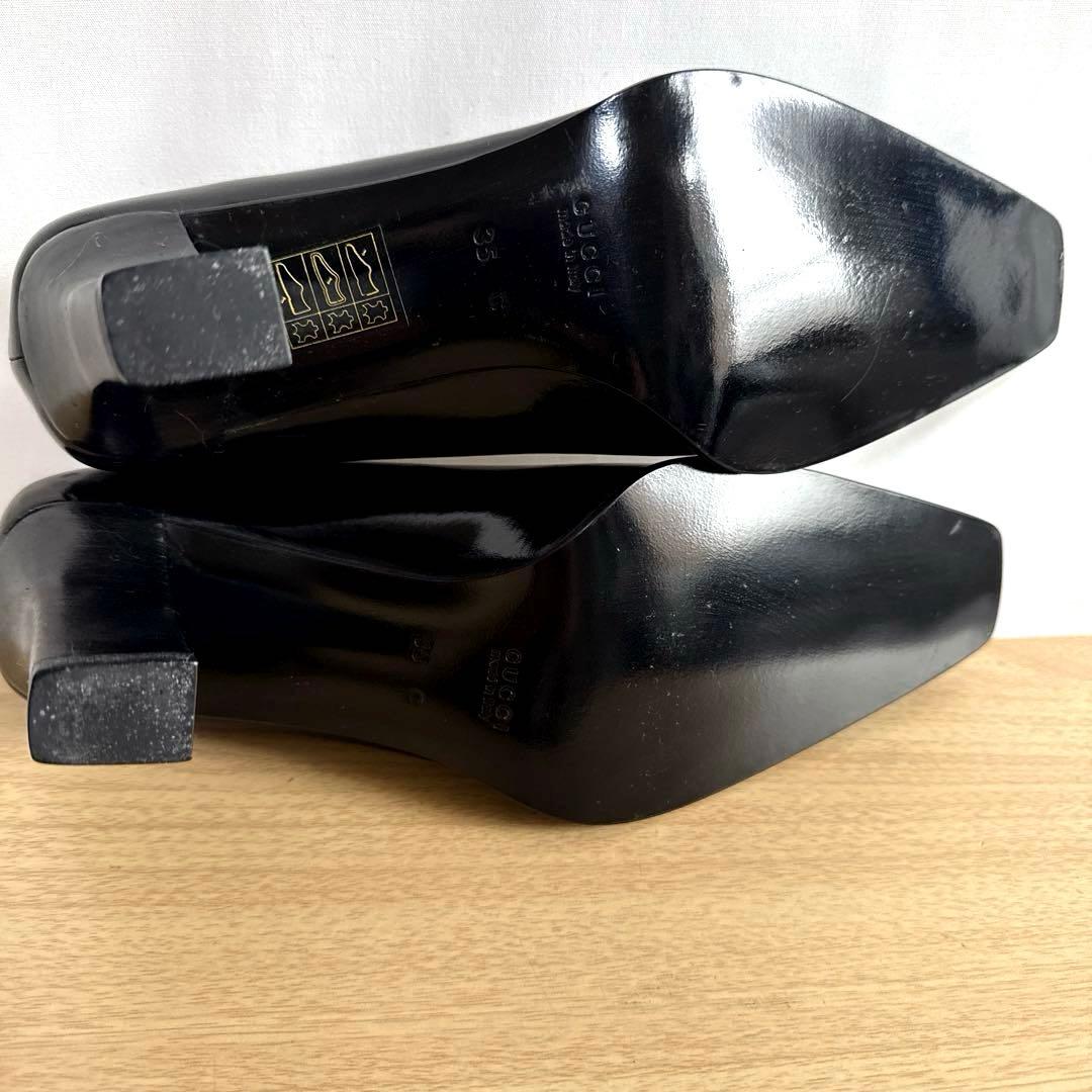 【美品】GUCCI グッチ　パンプス　Gロゴ　エナメル　スクエア　ブラック