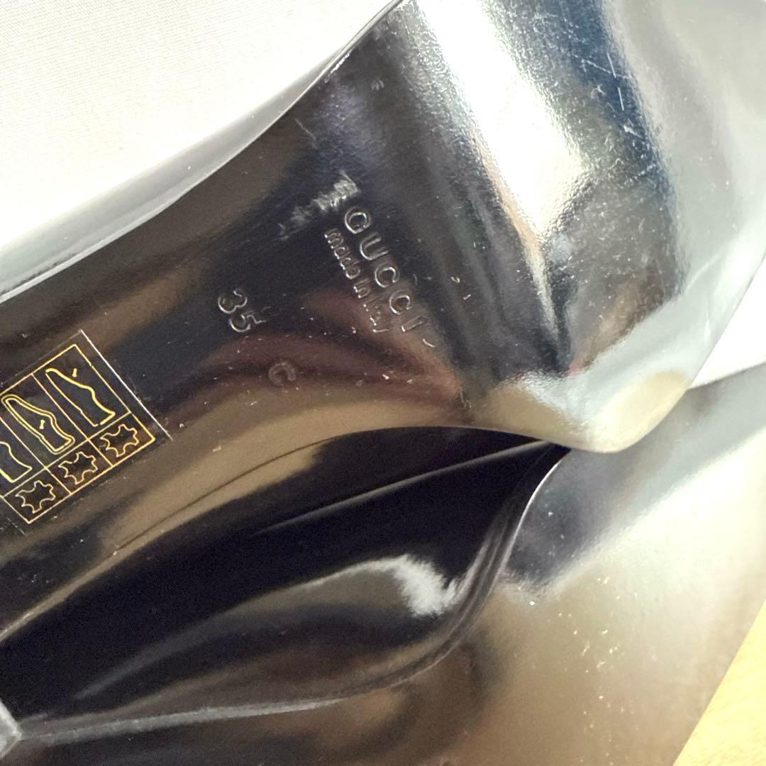 【美品】GUCCI グッチ　パンプス　Gロゴ　エナメル　スクエア　ブラック