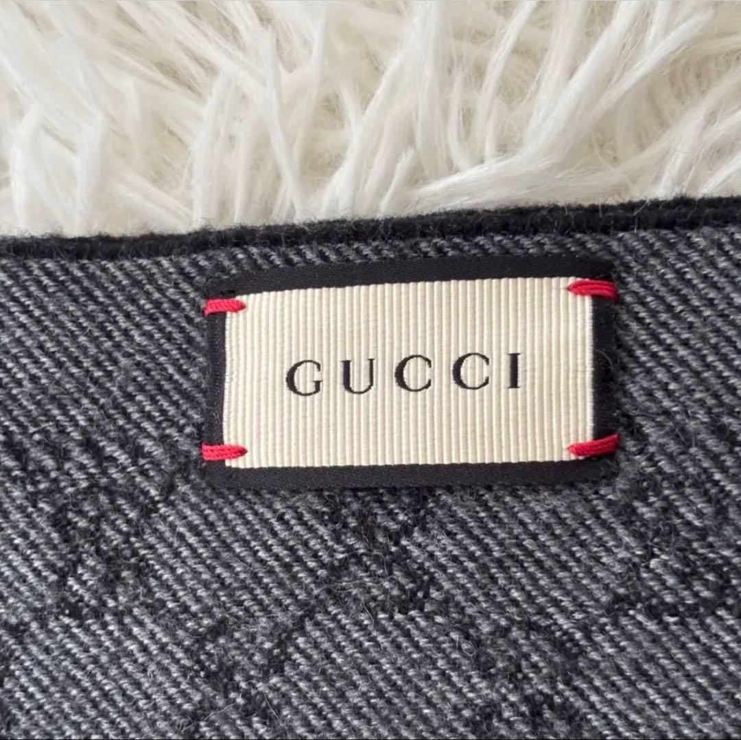 GUCCI グッチ GG リバーシブル ウール マフラー グレー ブラック