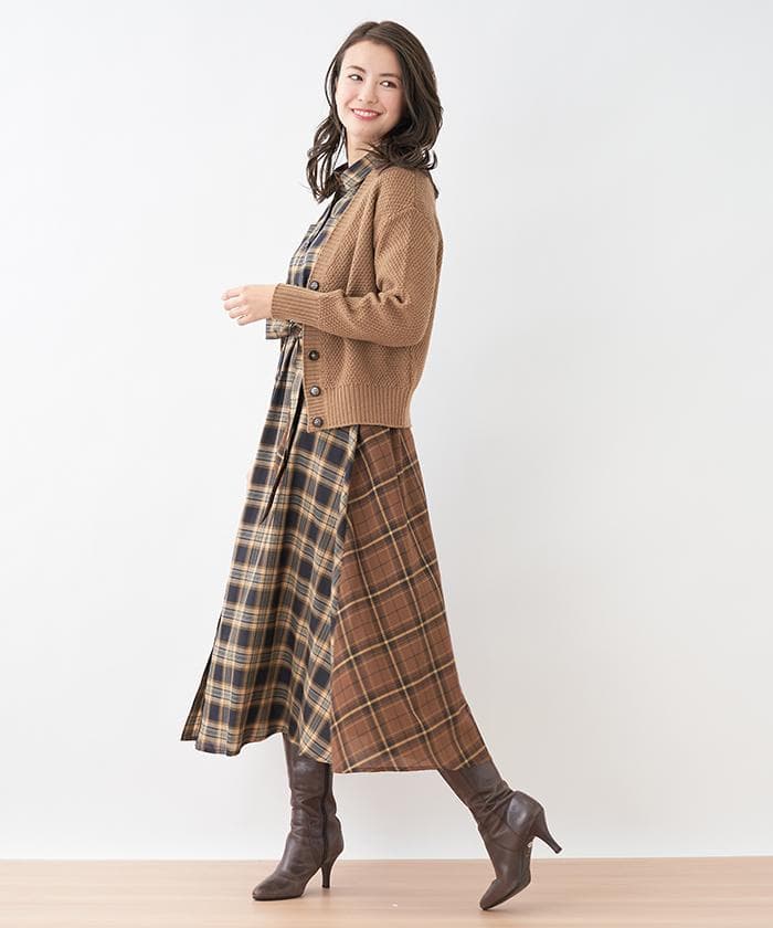 レリアン　チェック　ロングシャツ　ワンピース