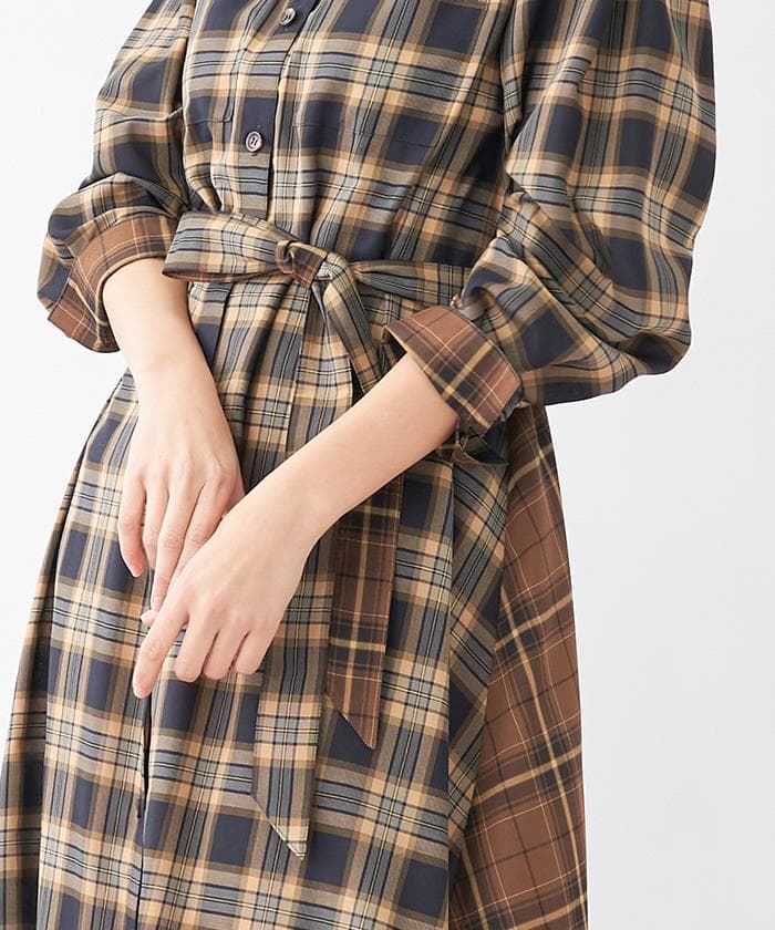 レリアン　チェック　ロングシャツ　ワンピース