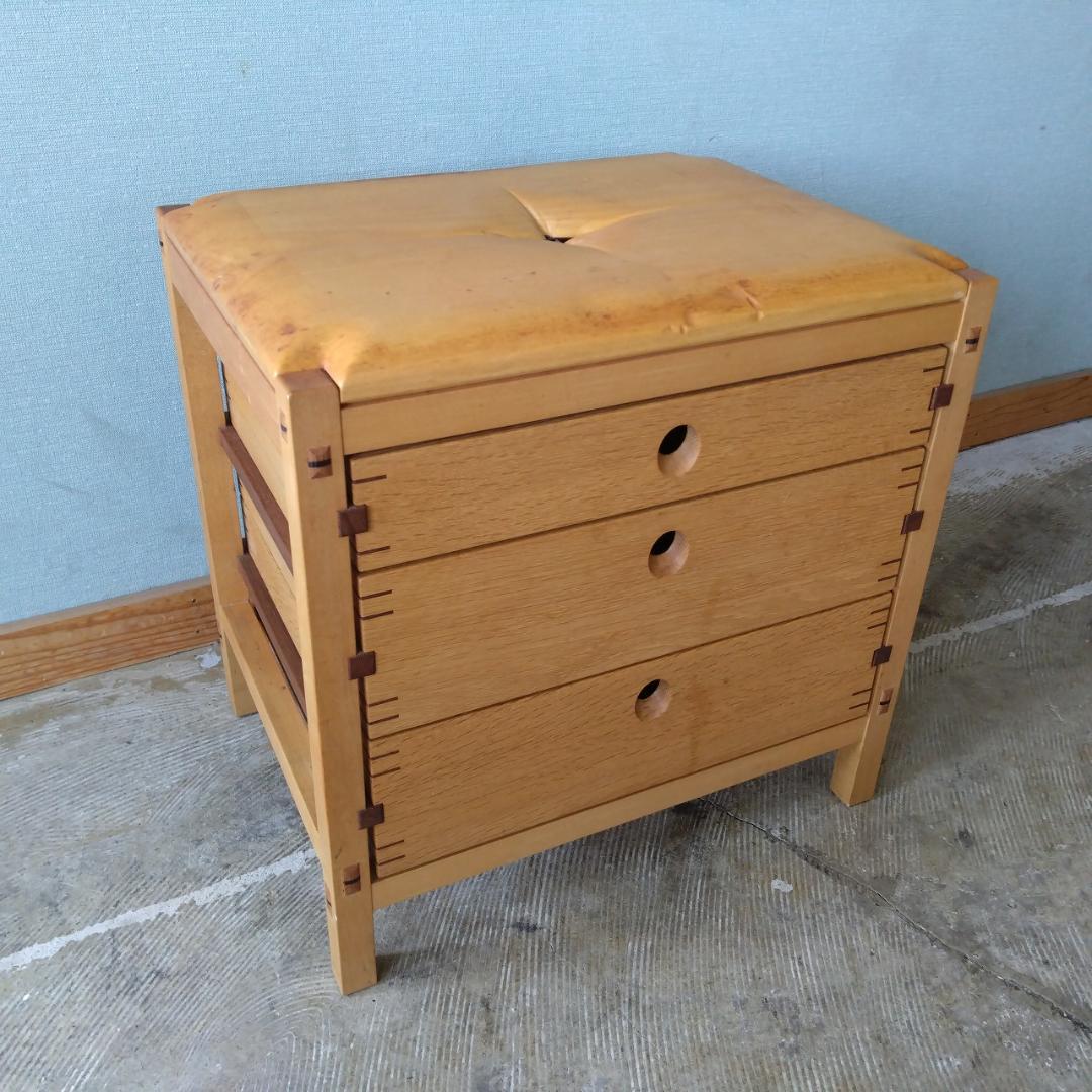 木製　スツール　引き出し付　組み木
