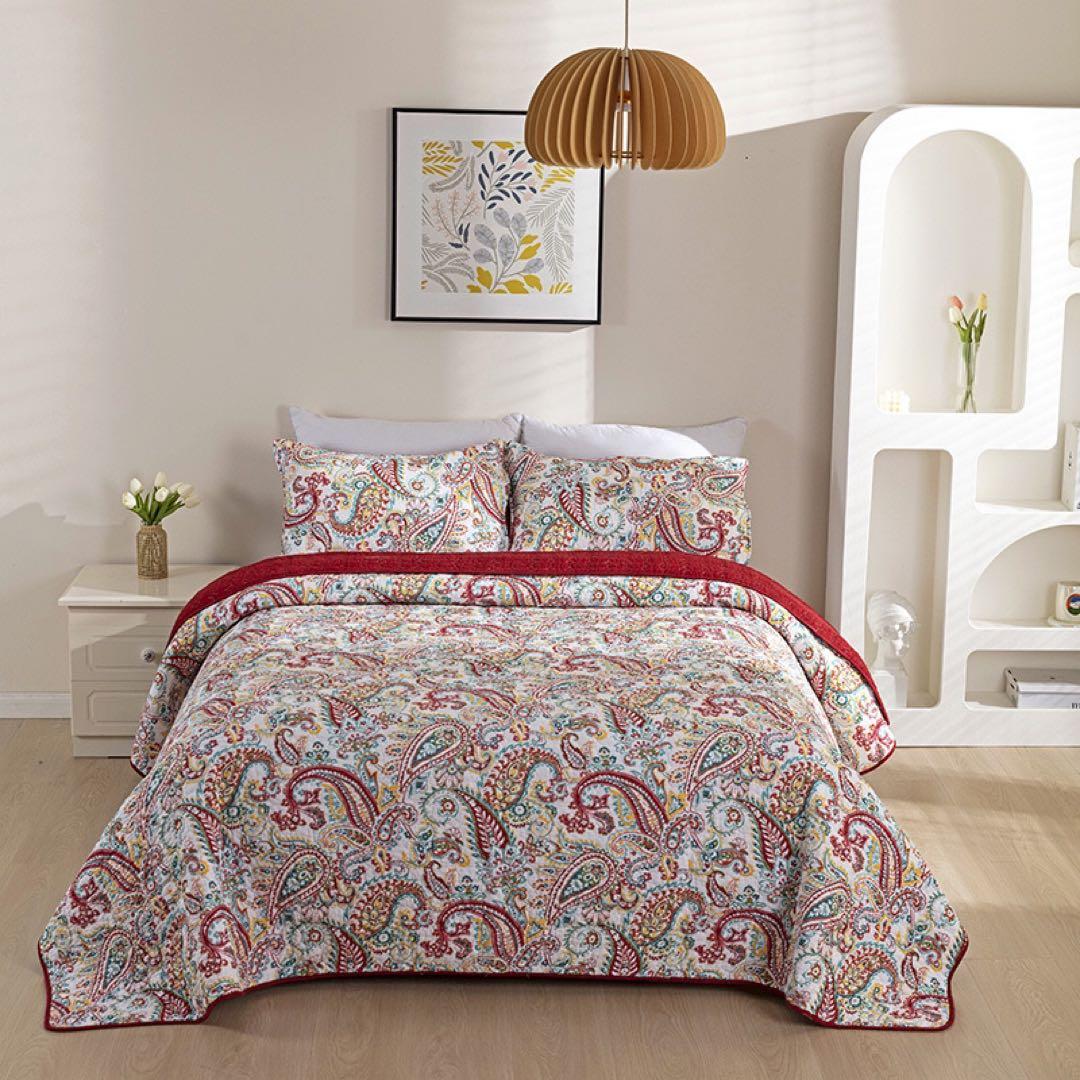 キルトベッドカバー3点セット綿マルチカバー キルティング 006