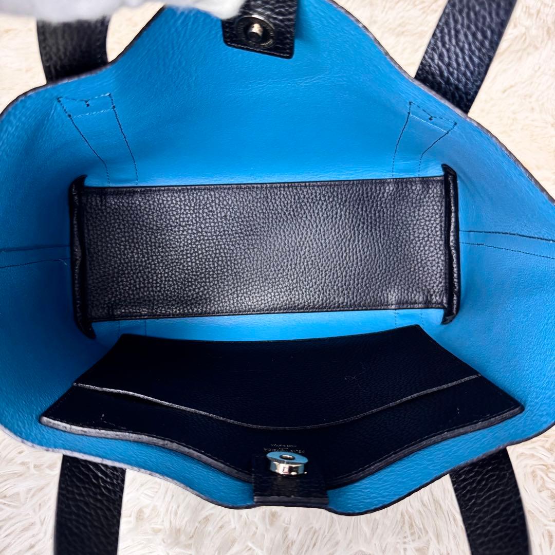 ペッレモルビダ テーラマリーナ ミニトート ハンドバッグ レザー シボ革 黒 青