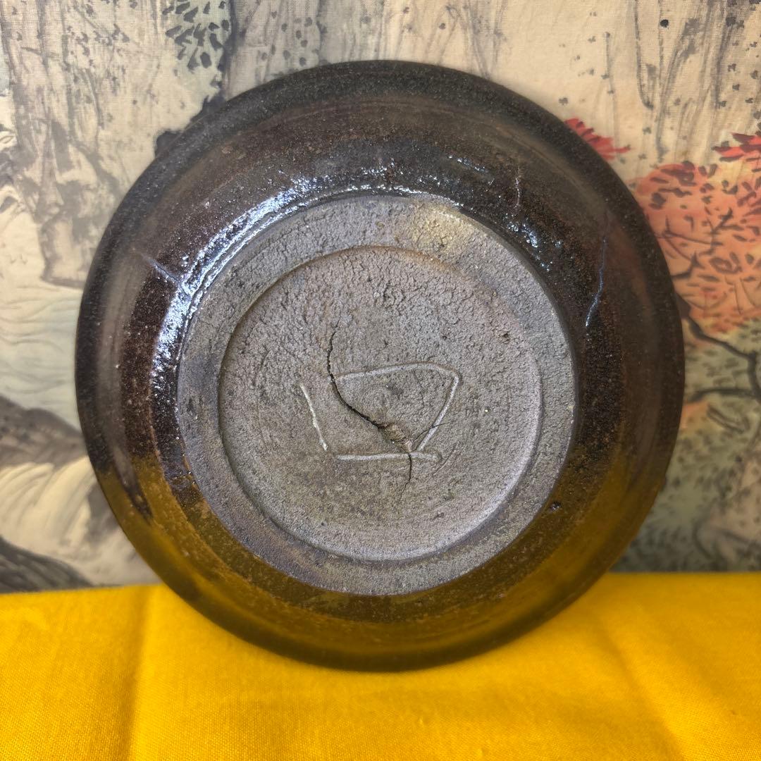 北大路魯山人　黒織部　小皿　黒田陶々庵識 窯傷があり