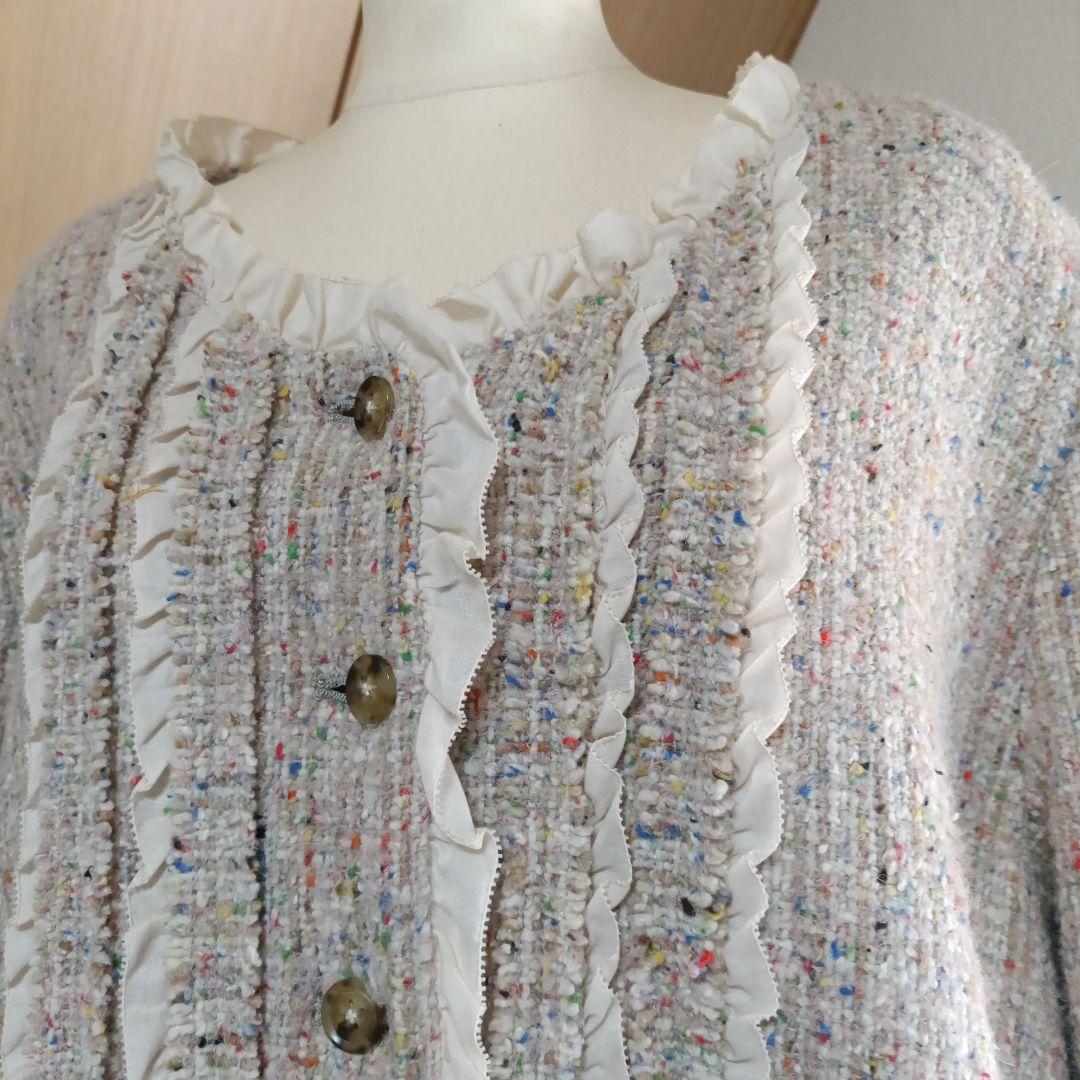 ピンクハウス ベージュミックスツイードピコフリルドレスコート