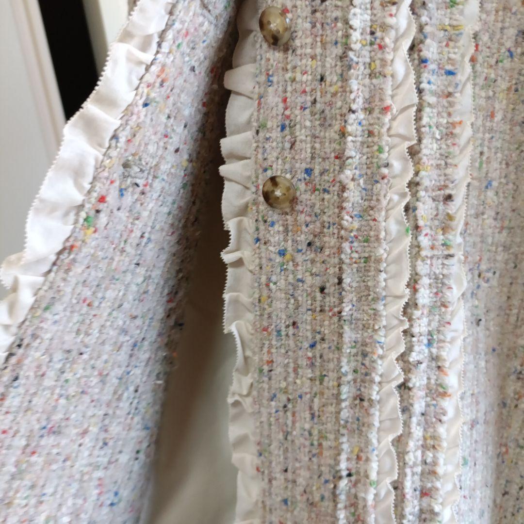 ピンクハウス ベージュミックスツイードピコフリルドレスコート