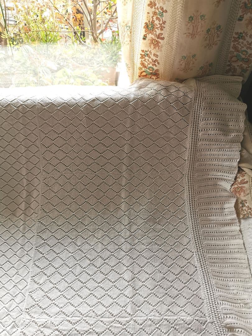 フランスアンティーク クロシェレース編みニットスロウ ブランケット マルチカバー