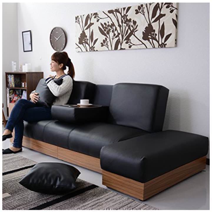 【送料無料】収納付きリクライニングソファー☆同色クッション付き☆