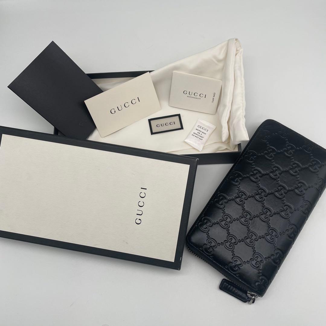 極美品 付属品完備 ✨ GUCCI GG シマ 長財布 ラウンドジップ 黒