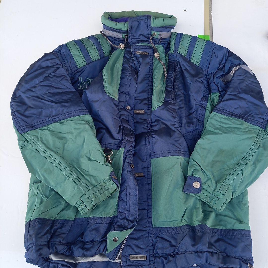 スキーウェア メンズ 緑と青のナイロン製