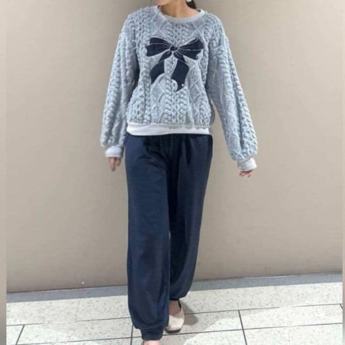 SNIDEL  リボンフリースセットアップ♡新品♡BLU♡ギフト巾着L付