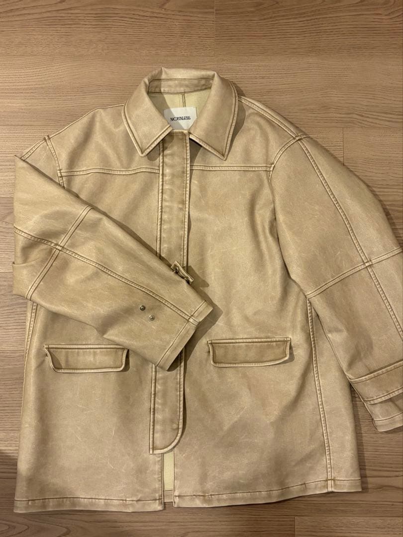 NOUNLESS CRASH FAKE LEATHER JACKET ベージュ