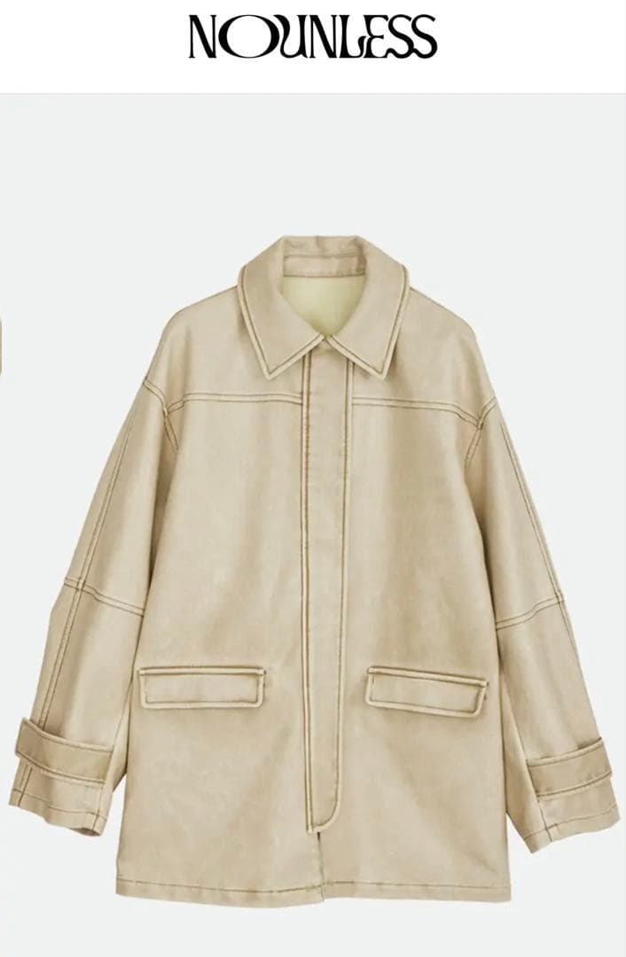 NOUNLESS CRASH FAKE LEATHER JACKET ベージュ