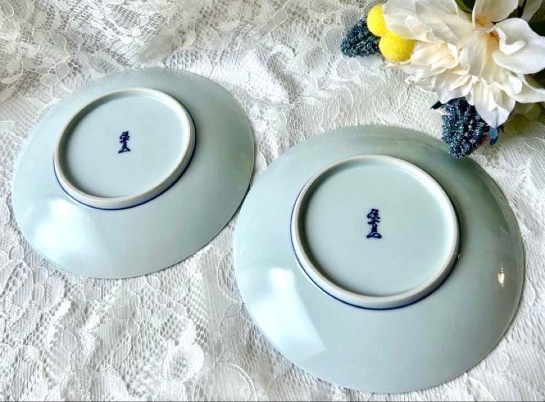 【新品・未使用】源右衛門窯　染錦間取水玉　銘々皿　2枚セット　15.５cm