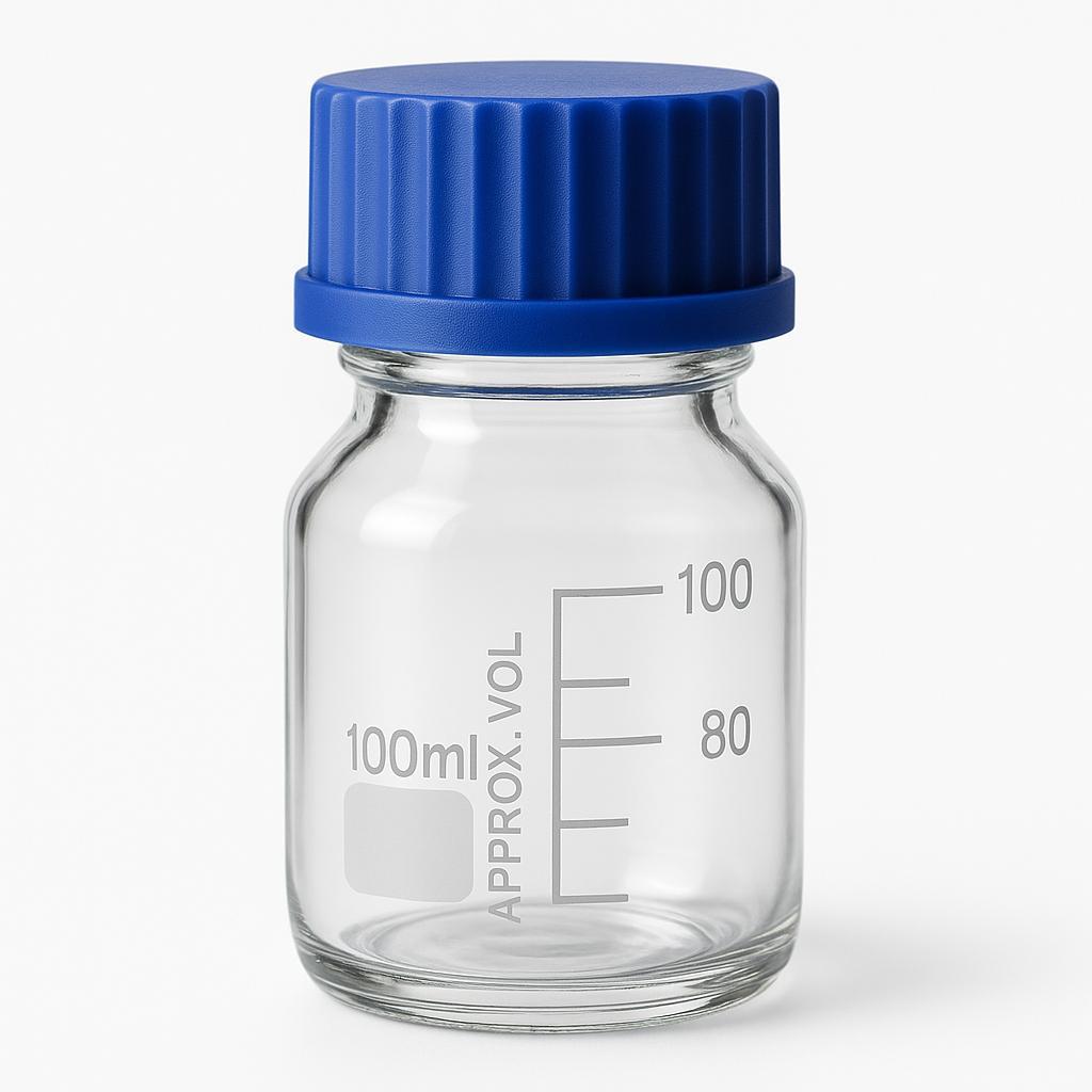 100ml 目盛り耐熱ガラス瓶 青色キャップ　10個セット