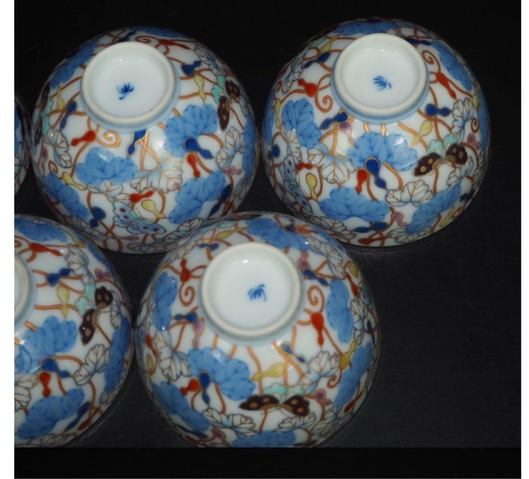 送料無料　明治時代 オールド香蘭社 / 香蘭社 総手書き染錦瓢箪文茶碗