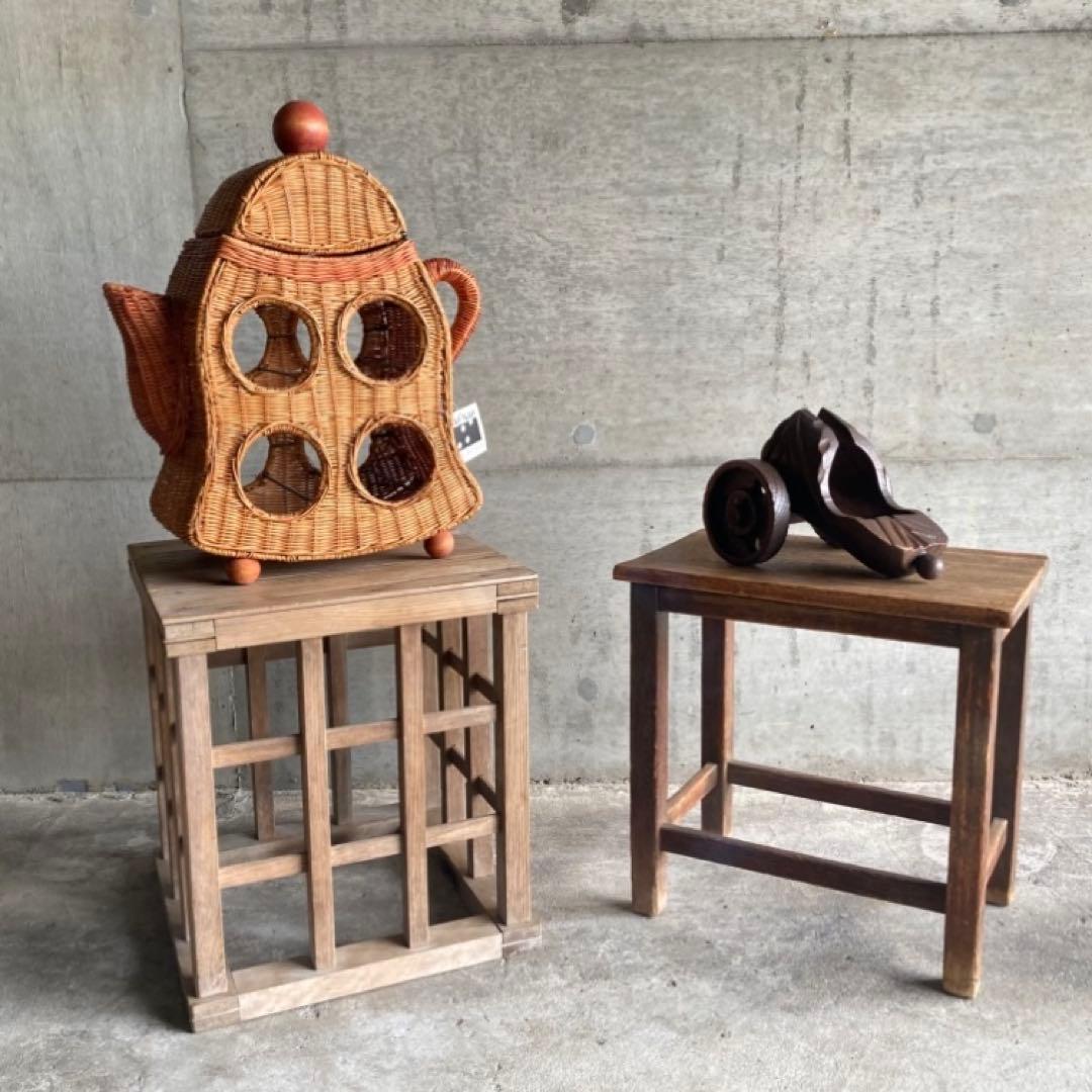 ワイン ボトル ホルダー ラック 籠 ポット 台 収納 籐 ラタン 木製 レトロ