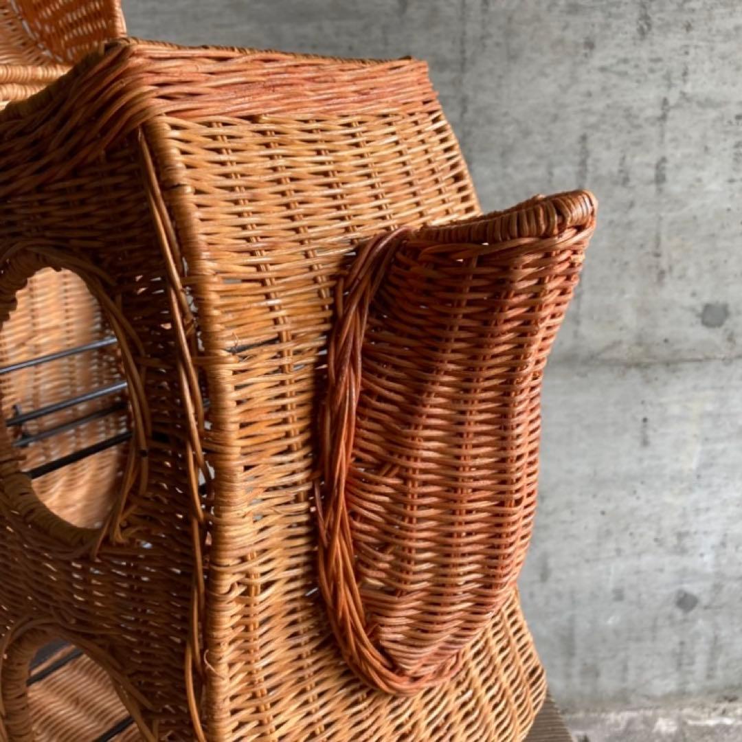 ワイン ボトル ホルダー ラック 籠 ポット 台 収納 籐 ラタン 木製 レトロ