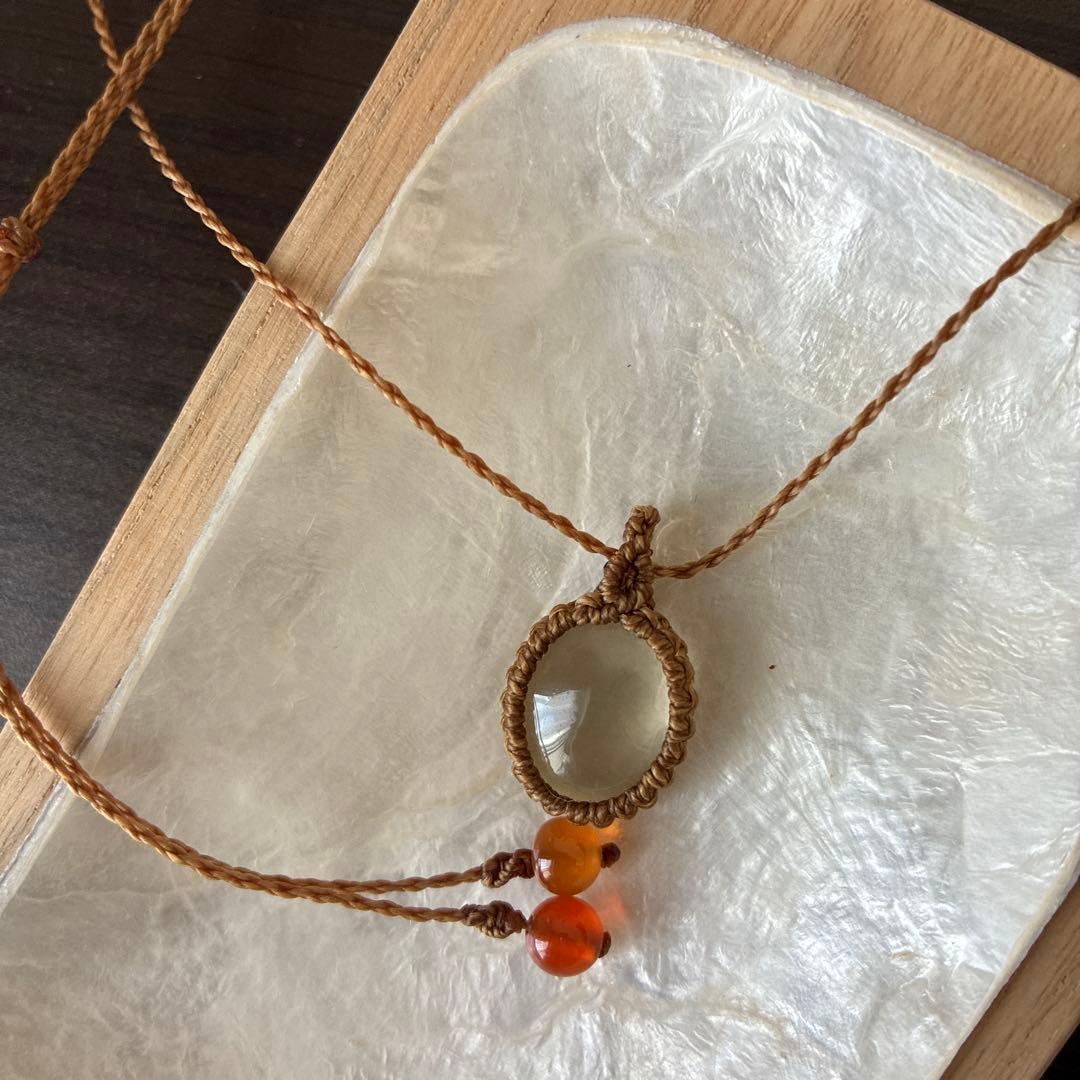 天然石オーバル型レモンクォーツペンダントネックレス