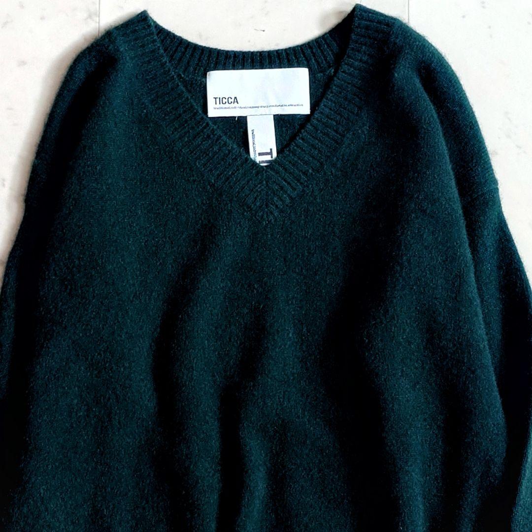 美品✨ティッカ TICCA ヤク100% Vネックオーバーニット 深グリーン
